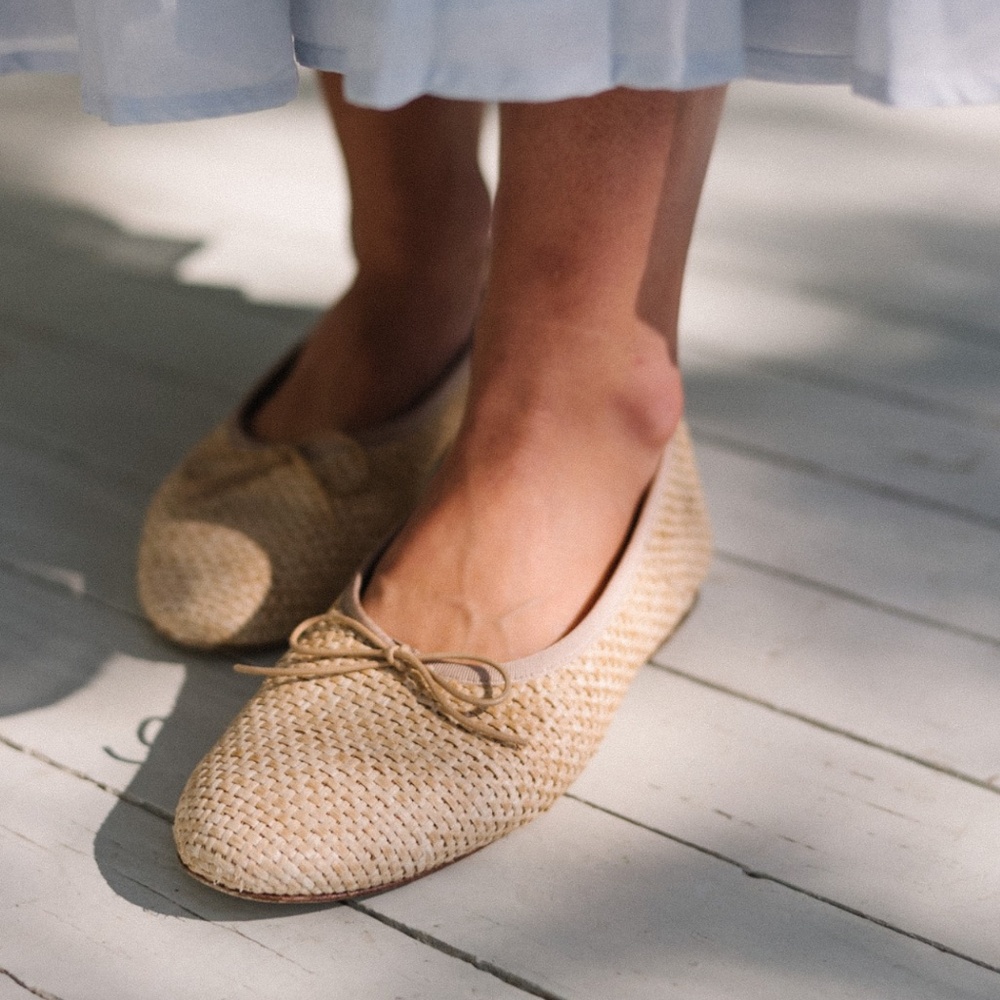 Mansur Gavriel Dream Ballerina Flats in Natural Raffia